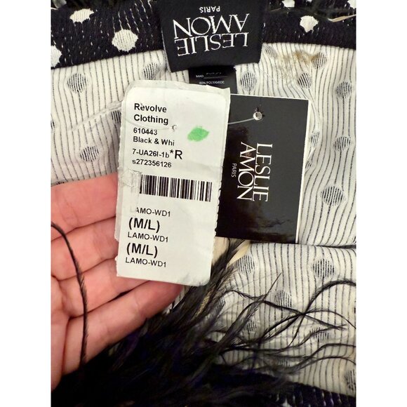 Leslie Amon Carioca Feather Trim Dot Mini Dress NWT - Size M/L - Picture 7 of 10